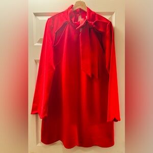 NWT! Anthropologie Maeve Red Tie-Neck Long Sleeve Dress Size Large!